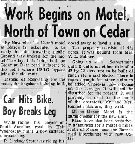 Mason Manor Motel (Turneys Dining Room) - 1956 Article On Construction
